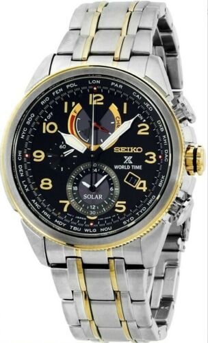 Seiko Prospex SSC508 Black Dial World Time Solar Two Tone Men's Watch