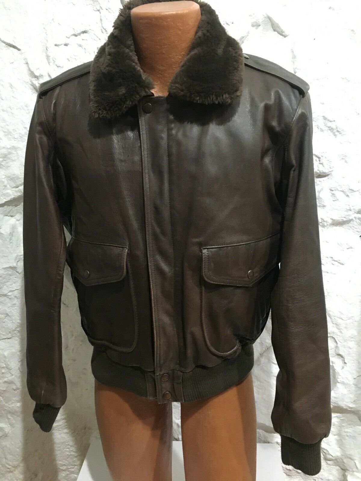 VINTAGE BERMANS LEATHER Mitary G-1 Style Bomber Jacket Sherpa Lined ...